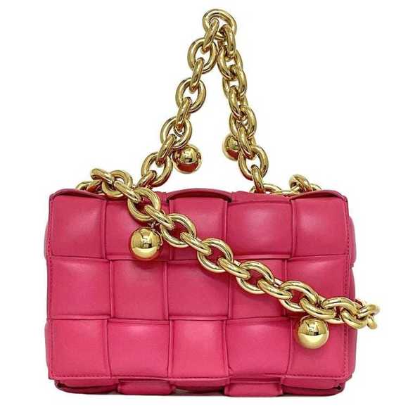 Bottega Veneta Handbags - BOTTEGA VENETA Pink Gold Maxi Intrecciato Leather Shoulder Bag